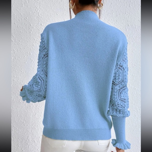 Cozy Cowl High Neck Eyelet Detail Flounce Sleeve Sweater - Picture 4 of 4